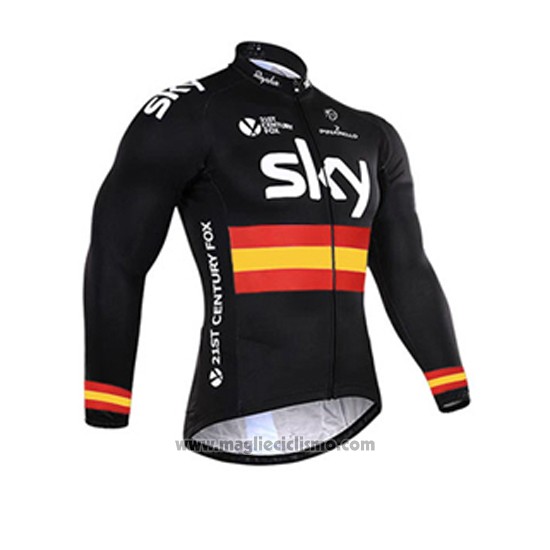 2017 Abbigliamento Ciclismo Sky Campione Spagna Nero Manica Lunga e Salopette